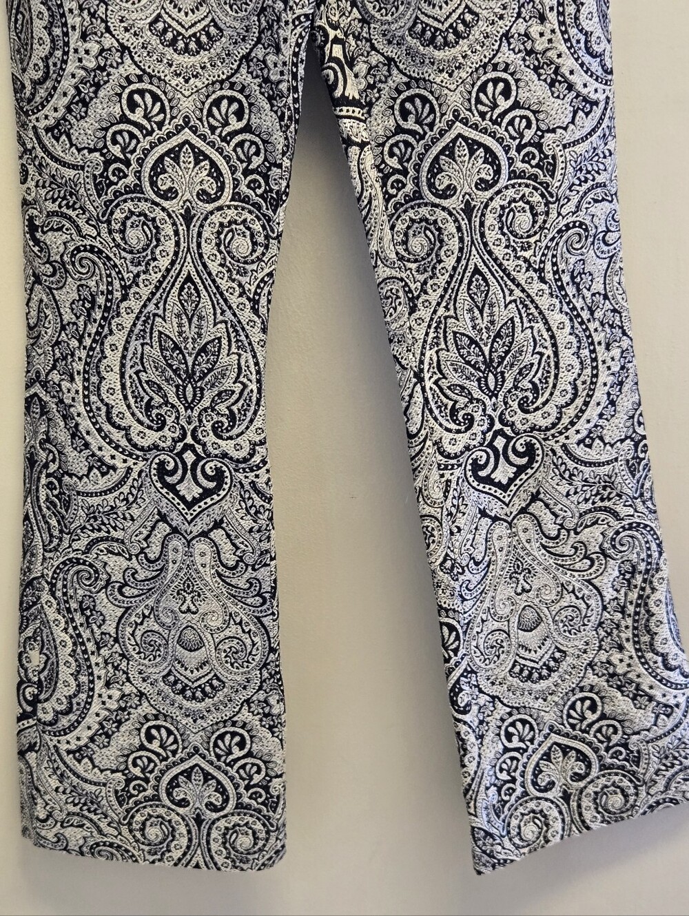 Zara Black and Silver Paisley Boot-Cut Pants
